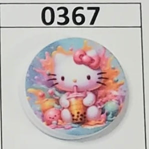 0367- HK Kitty Bubble Tea Round Focal Bead