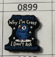 0899- Stop Asking Why I'm So Crazy I don't ask why You're so Stupid Focal Bead