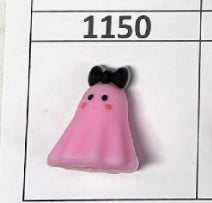 1150- 3D Pink Ghost w Bow Focal Bead