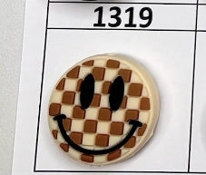 1319- Tan Checker Smiley Focal Bead