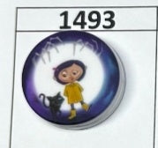 1493- Cora Kitty Printed Round Focal Bead