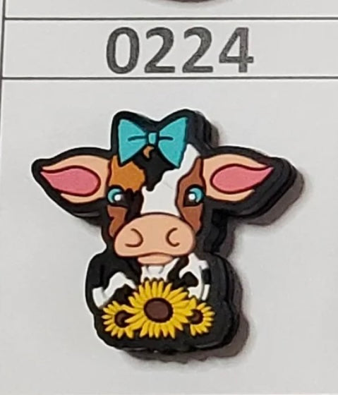 0224- Cow Turquoise Bow Sunflower Focal Bead