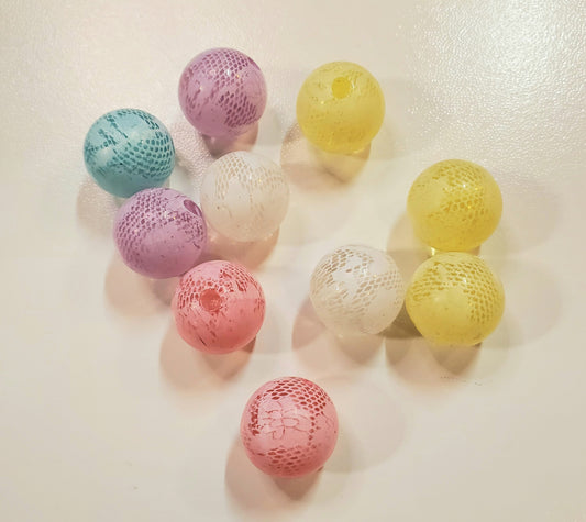 Lace Print Round Beads Pastel