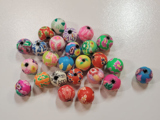 Floral Clay Round Beads