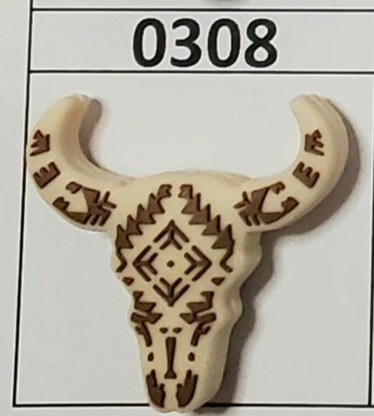 0308a-  Western Cow Head Focal Bead Tan and Brown