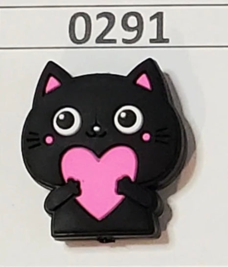 0291-  Black Kitty with Heart Focal Bead