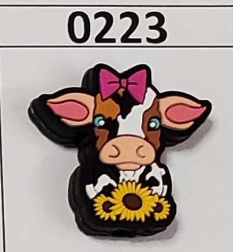 0223- Cow Pink Bow Sunflower Focal Bead