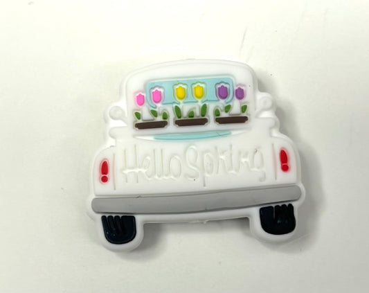 0320a-  Flower Truck Focal Bead White