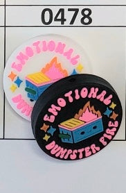 0478a-  White Emotional Dumpster Fire Focal Bead