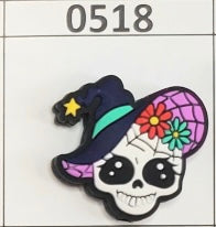0518-  Sugar Skull Witch Flowers Focal Bead
