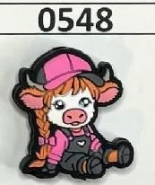 0548-  Girl Cow with Hat, Braids and Overalls Focal Bead