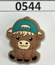 0544-  Baby Boy Highland Cow Teal Hat Focal Bead