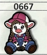 0667- Girl Trucker Hat Cow in Overalls Focal Bead