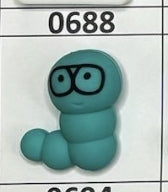 0688- Teal Book Worm 3D Focal Bead