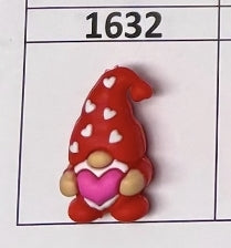 1632- 3D Red Gnome w Heart Focal Bead