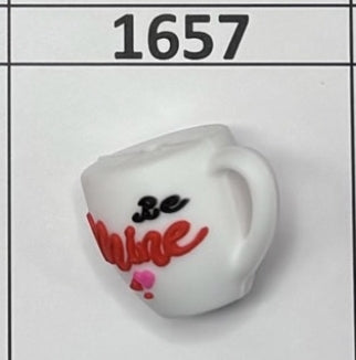 1657- 3D Be Mine Cup White Focal Bead