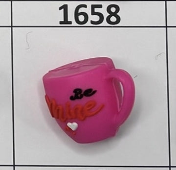 1658- 3D Be Mine Cup Dark Pink Focal Bead
