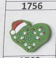 1756- Green Christmas Paw Heart Focal Bead