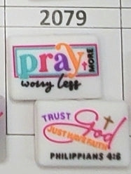 2079- Pray More Worry Less White Focal Bead