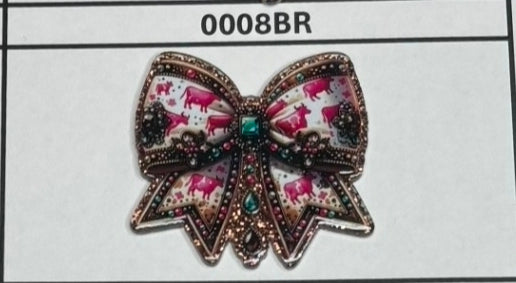 0008BR Pink Moo Country Bling Bow